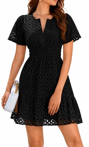 Image of INR Dress for Women Elastic Waist Hollow Out Embroidered A Line Casual Fashion Skirt Beach and Prom Cocktail Party Dresses