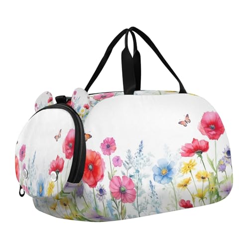 YETTASBIN Sport Travel Duffel Bag for Girls Boys, Herbal Wildflowers Large Waterproof Weekender Overnight Bag, Detachable Shoulder Strap Gym Bag with Shoe Compartment & Wet Pocket
