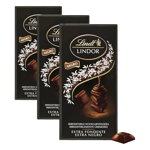 Lindt Chocolate LINDOR SINGLES Chocolate Negro, tableta de chocolate negro 60%, cremoso e intenso, con interior relleno de chocolate (Paquete de 3)