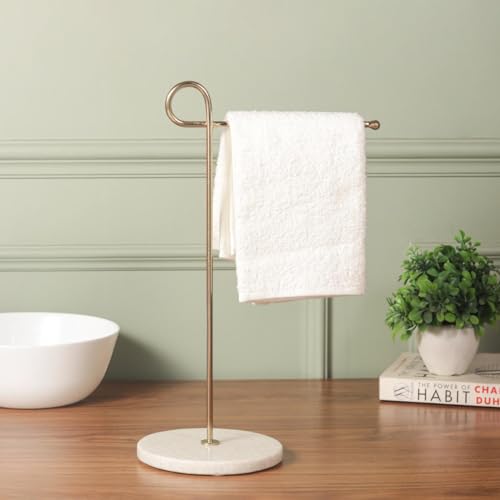 Image of Decovia Creation Premium Gold Towel Stand (Set of 2) - Luxury Gold Plated Freestanding Hand Towel Holder for Bathroom & Kitchen | Rust Resistant Metal Towel Stand | Modern Bathroom Accessory.