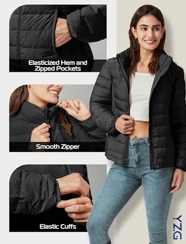 YZG Down Jacket for Women Lightweight Long Sleeve Quilted Puffer Coat with Detachable Hooded4