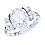 PRSTANI 10K White Gold Half Bezel Set 8x10mm 3CT Simulated Oval Cut Diamond Engagement Ring Promise