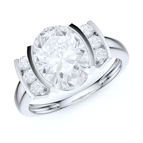 Prstani 10K White Gold Half Bezel Set 8X10Mm 3Ct Simulated Oval Cut Diamond Engagement Ring Promise Ring (7) #TOP13