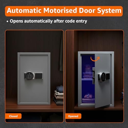 Image of Amazon Basics 55 Liters Fingerprint Safes for Home & Office - Fingerprint Lock 3-in-1 | locker safe with Motorized Door Locking Mechanism | Size : 55 H x 35 W x 36 D(cm) | Grey | Weight: 25 Kgs