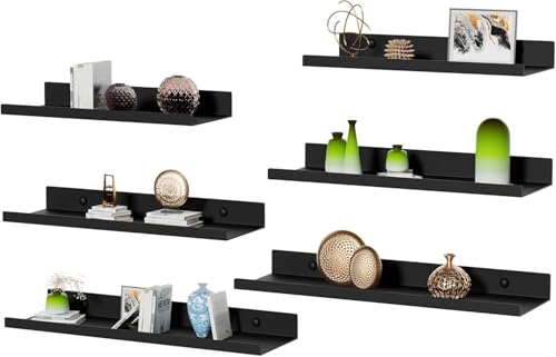 Qaxinmi Wandregal aus schwarzem Metall 6er Set Schweberegale im Industriellen Design für Bücher Dekoration & Organisation Wandregal für Wohnzimmer Küche Bad Schlafzimmer & Büro