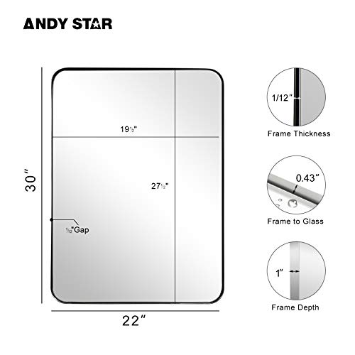 image for ANDY STAR Polished Nickel Mirror for Bathroom, 22”x30” Silver Meta
