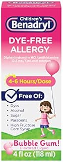 Benadryl Children's Dye-Free Allergy Liquid, Diphenhydramine HCl, Bubble Gum, 4 fl. oz