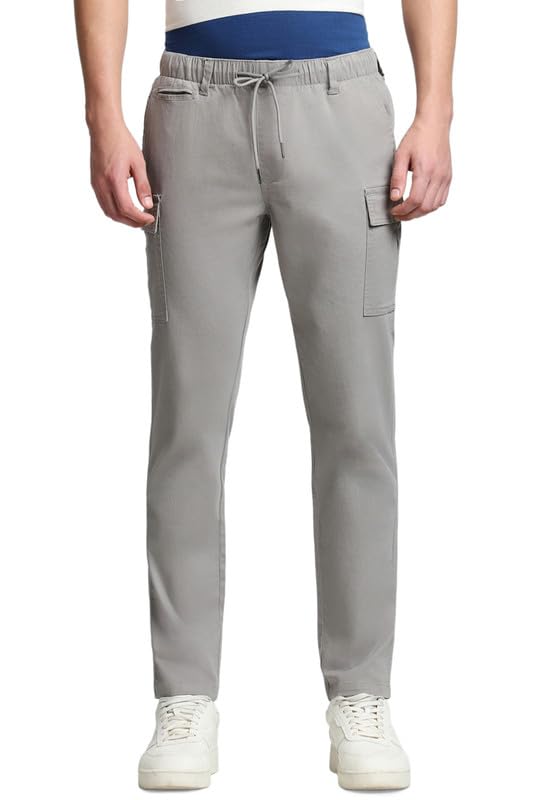 Image of Dennis Lingo Men's Cotton Lycra Full Length Solid Slim Fit Cargo Trousers