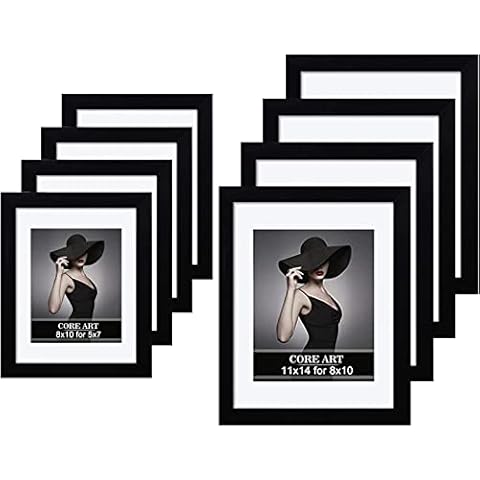 CORE ART Black Picture Frames Set of 8,Display Pictures 8x10, 5x7 with Mat or 11x14, 8x10 without Mat Cover