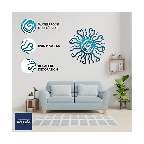 Riverside designs wacky sun metal wall art indooroutdoor decor 12 teal rust proof wall sculpture made in usa ideal for bedroom garden home patio and farmhouse  urban country home decor