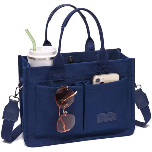 ZHMO Canvas Tote Bag for Women with Compartments