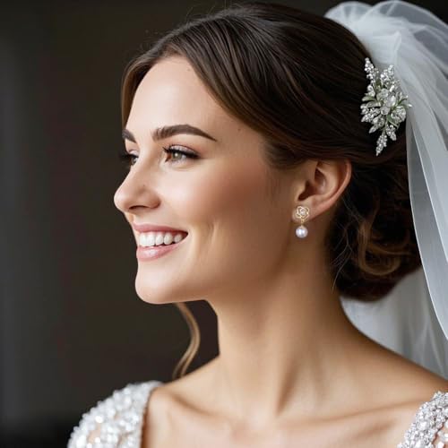 Reffeer Solid 925 Sterling Silver Imitation Pearl Drop Earrings for Women Teen Girls Pearl Flower Drop Earrings Wedding2