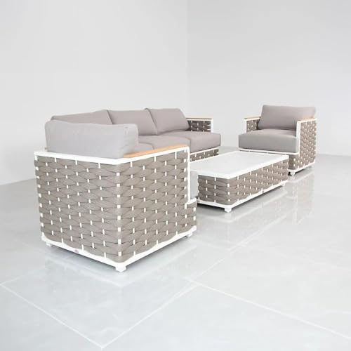 Image of Balcony Rope 5 Seater Sofa Set Outdoor Furniture Royal Sofas for Garden and Living Room & Balcony with Centre Table (Light Grey)