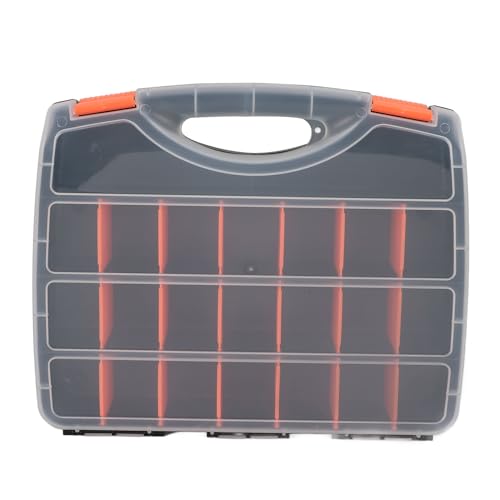 Caja Organizadora de Herramientas, Contenedor con 21 Compartimentos Ajustables y 2 Secciones Fijas, PVC Resistente - Cerraduras Seguras, Diseño Transparente, Ideal para Almacenaj