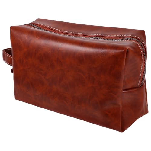 Trousse de maquillage lavable et légère en faux cuir marron