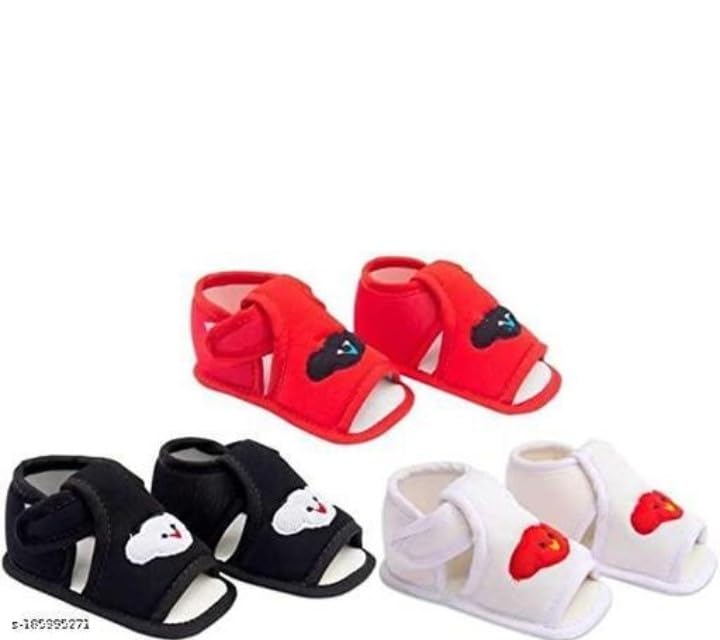 Unisex Newborn Infant Baby Booties Kids First Walking Soft Fabric Shoes with Anti Slip Sole Toe Multicolor Set Of 3 Pair-image-40