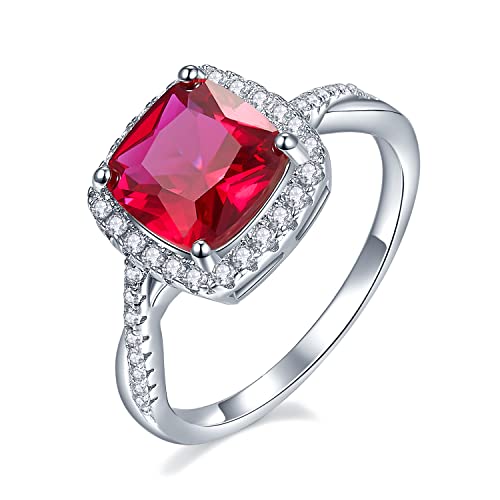 Bague femme S925 argent zircon carré saphir bijoux cadeau pour femme petite amie femme alliance bagues proposition bague déclaration bague (rouge, 56.5) Cover