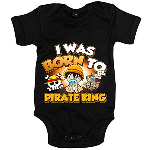 Body bebé I was born to be pirate Baby Monkey D Luffy king parodia One Piece - Negro, 6-12 meses