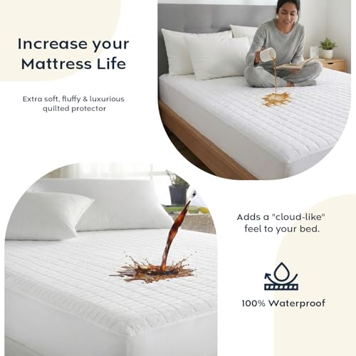 Image of Ayka 100% Waterproof Quilted Mattress Protector King Size 84x72 inch Breathable Noiseless Ultra Soft Fitted Bed Protector Mattress /Bed Cover (White, Super King (84 * 72 inch))