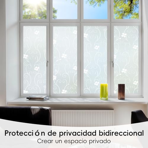 Miniatura 2 de Difit Vinilos Para Cristales, Esmerilado Patrón Floral Vinilo Ventana Privacidad, Electrostático, Anti-Uv Reutilizable, Lámina Decorativa, Ideal Hogar Y Oficina Flor Blanca, 44.3x200cm