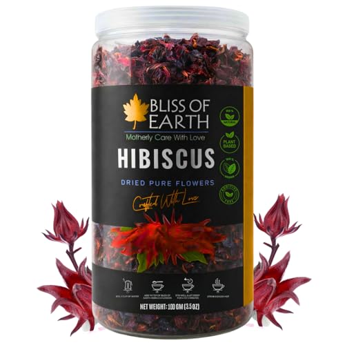 Bliss of Earth Egyptian Hibiscus Flowers 100g 100% Pure Natural Hibiscus Tea (Karkade) Premium Whole Petals for Herbal Tea Detox Drink Iced Tea & Hair Care Vegan Additive Free