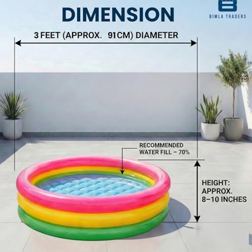 Image of Btag Premium Inflatable Family Swimming Pool for Kids & Adults | Extra-Large 34x10 inch 3 Feet 3-Layer Striped Bath Tub with Manual Air Pump for Home & Outdoor Use