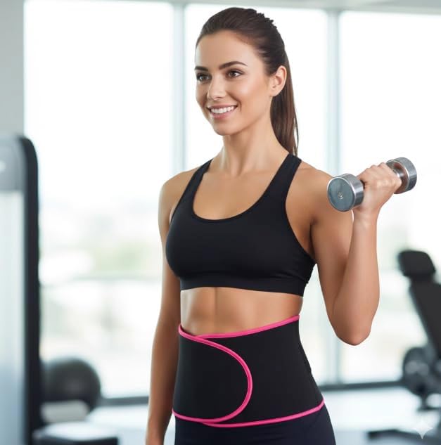 Macco Unisex Sauna Waist Trimmer Belt for Ab Training & Toning – Sweat Wrap for Stomach, Lower Back Support, Slimming Exercise Belt – Adjustable 42" x 8" (Black with Pink Trim) - Image 2