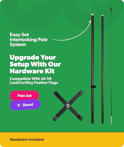 Image of LookOurWay Feather Flag Set - 5ft Tall Advertising Banner Flag with Pole Kit and X-Stand for Business Promotion - Now Open Blue /Yellow