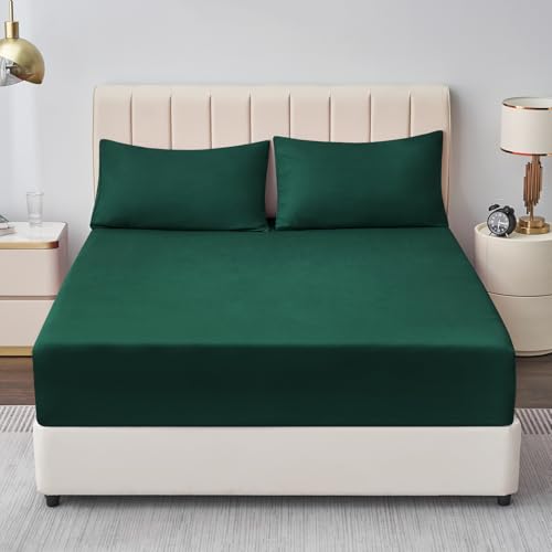 Aisbo Spannbettlaken 160x200cm Bettlaken Boxspringbett - Bett Laken Dunkelgrün 160x200 aus Premium Mikrofaser… – Ansicht 2