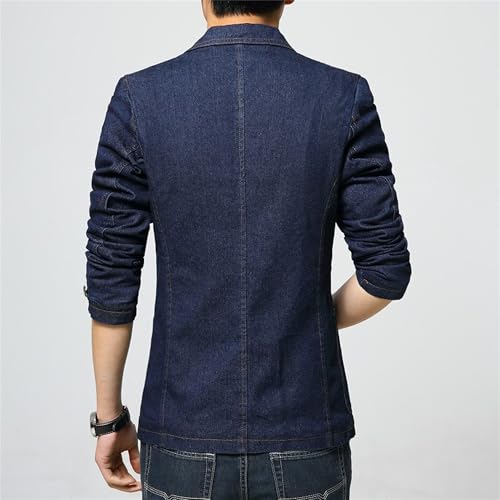 Mens 1 Button Denim Lounge Suit Jackets Slim Fit Lightweight Blazer Lapel Jean Jackets with Multi Pockers (Blue,Medium)2