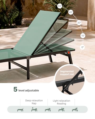 WOAJNQO Aluminum Chaise Foldable Patio Lounge Chair Outdoor,Adjustable 5-Position Recliner Pool Lounge Chair,Full Flat Tanning Chair for Patio,Beach,Pool,Outdoor Lounge Chairs,Green – product image 4