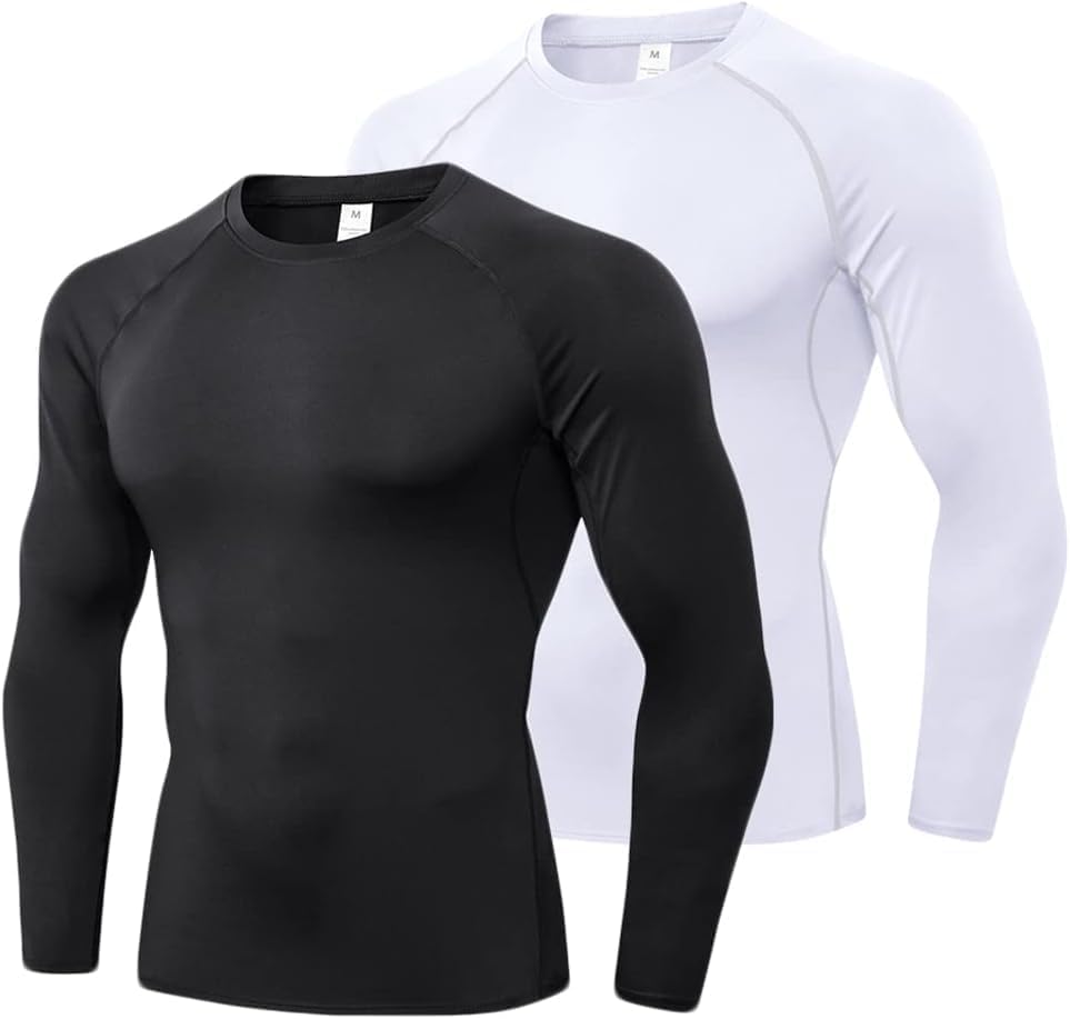 Men's Compression Shirts Long Sleeve Athletic Workout T-Shirt Running Cool Dry Tops Active Base Layer Undershirts