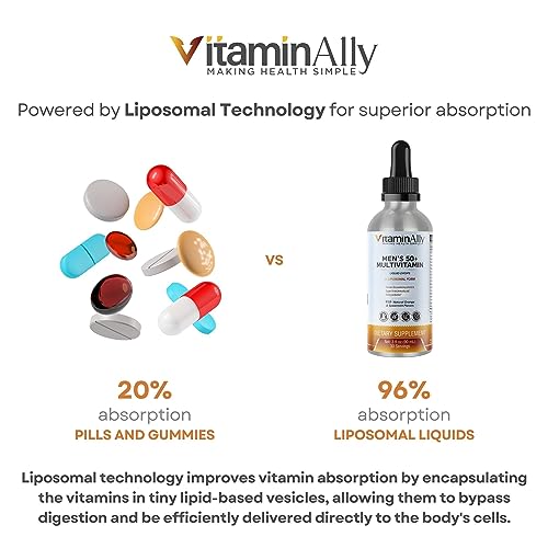 Vitaminally Men's 50+ Multivitamin Liposomal Liquid Drops | 30 Day Supply | 3 Fl Oz | Non-Gmo | No Added Sugars | Gluten Free | Easy To Swallow | Supports Brain Health, Immunity And Energy Production #TOP2