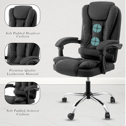 Image of Casa Copenhagen Italia Premium Leatherette Office Chair for Work | Boss Chair, Ergonomic Executive, Luxurious Cushioned Arms & Seat, 2 Point Back Massager, Heavy Duty Metal Base (Black)