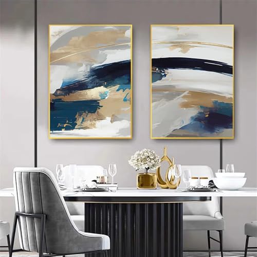 Affiches Murales Abstraites or et Bleu en Toile Minimaliste de 40 * 60cm