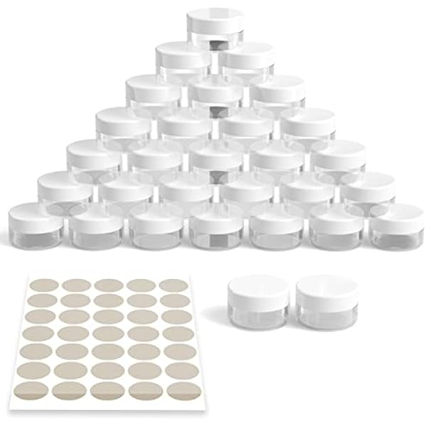Newaner 30 sztuk kosmetycznych słoików, 10 ml przezroczysty mini słoik z zakrętką Plastikowe słoiki puszka z naklejkami, idealny do przenoszenia makijażu, kremów, mini świeczek (biały)