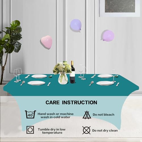 Image of IVAPUPU 2 Pack 4FT Table Cloth for Rectangular Fitted Events Stretch Lake Blue Table Covers Washable Cover Spandex Tablecloth Protector for Party, Wedding, Cocktail, Banquet, Festival