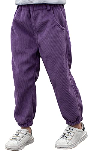 Image of Happy Cherry Kids Casual Corduroy Pants Boys Elastic Waist Basic Pants Outwear Thicken Pants Girls Purple 8Y