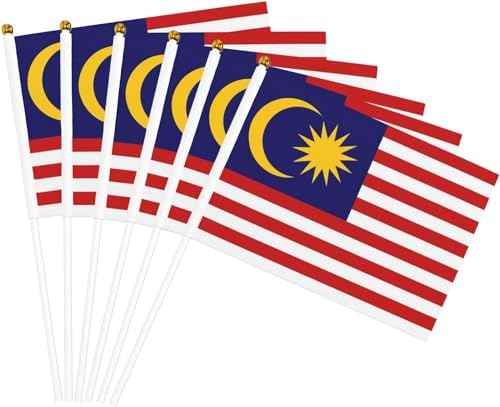 Malaysian Flags 20 Pack, Small Handheld Malaysia Flags on Sticks, Malay Hand Waving Stick Flags for Festivals Events Sports Parties Malaysia-themed Events Decorations, Anti-Ultraviolet Fading Indoor