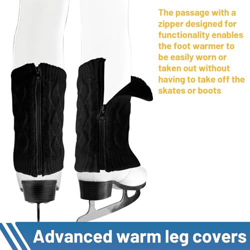 Image of TUYUU Zipper Leg Warmers and Headband Set, Fleece Lined Knit Legwarmers for Figure Skating, Ice Skating, Dance & Hockey