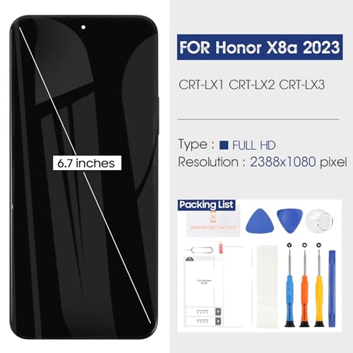 Display Lcd Per Huawei Honor X8A 2023/Honor 90 Lite 5G Per Honor X8A 2023 CRT-LX1, CRT-LX2, CRT-LX3 Lcd Touch Screen Digitizer Assembly (Nero Con Cornice) - 2
