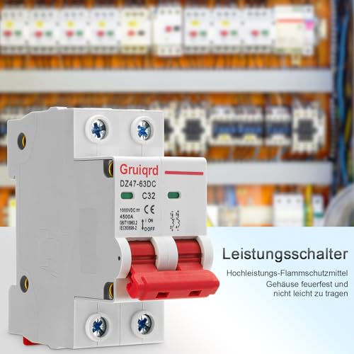 2 Stück Pv Sicherungsautomat DC 1000V 32A 2 Polig DZ47-C32 Solar Leitungsschutzschalter Trennschalter Schutzluftschalter Schutzschalter für Photovoltaik-Systeme