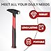 Machinist Engineers Hammer with 376pcs Nails Set, Smooth Face and Forged Steel,Shock-Absorbing Fiberglass Handle, Red and Black Handle Blacksmith Forging Tools 300 grams