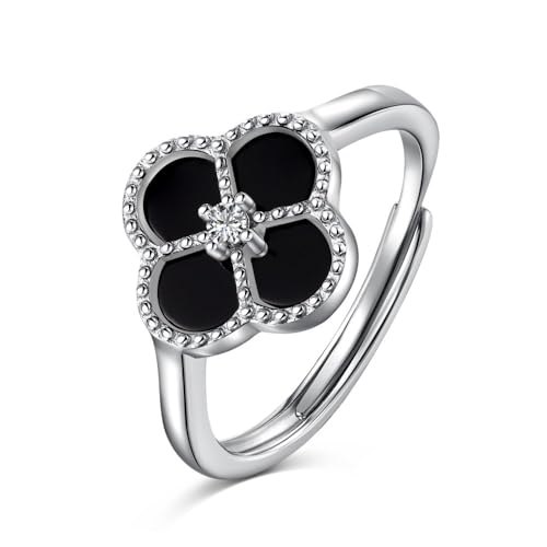 Bague trèfle à quatre feuilles réglable en argent pour style quotidien