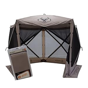 Gazelle Tents™, G5 5-Sided Portable Gazebo, Easy Pop-Up Hub Screen Tent, Waterproof, UV Resistant, 4-Person & Table, Desert Sand, 85″ x 115″ x 106″, GK907, Includes Free 3 Pack of Wind Panels