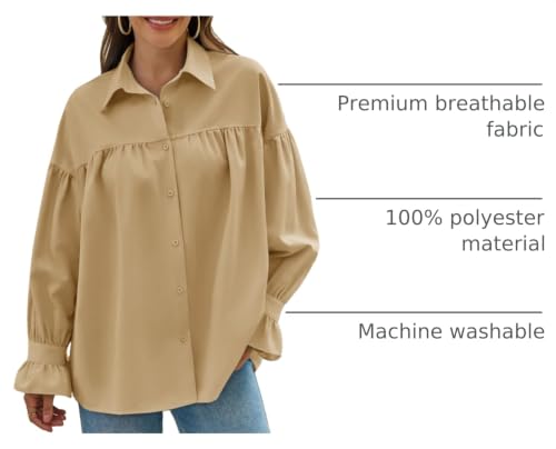 Cicy Bell Womens Oversized Puff Long Sleeve Button Down Babydoll Shirts — view 4