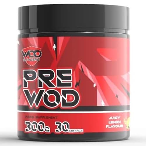 PRE WOD Pre Workout Supplement for Functional Fitness - 300g | Beta Alanine, Citrulline, Caffeine Pre Workout Supplement | Back by Athletes - Made in The UK by WOD Powders (Juicy Lemon)