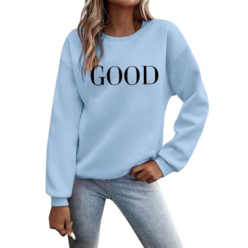 Generisch 2025 Suéter Sudadera Casual Manga Larga Camisetas Mujer Gráfico Cuello Redondo Sudaderas Sudaderas Sudaderas Suéter Tops para Mujer, azul claro, L