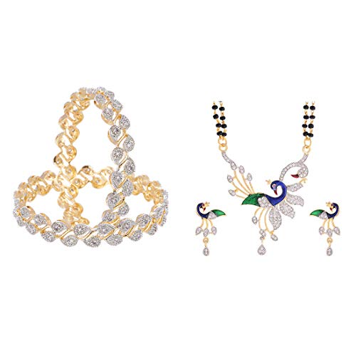 Image of ZENEME Gold Plated and American Diamond Bangle Set for Women & Girls