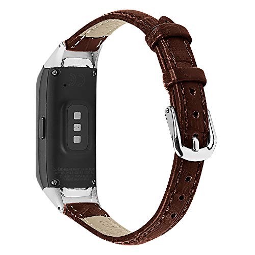 Jennyfly Strap for Galaxy Fit SM-R370, Women Band Adjustable 5.5-8.1 inch Leather Wristband Slim Strap Accessories with Metal Buckle Compatible with Samsung Galaxy Fit SM-R370 - Brown